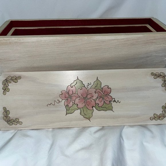 Handmade Wooden Floral Keepsake Jewelry Box Hand Painted Wood-burned Design - Picture 3 of 10